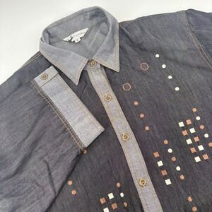 Eureka Womens Denim Shirt Size 8 3/4‎ Sleeve Embroidered Geometric Dark Wash